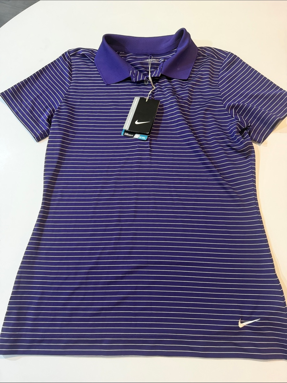 Nike Women’s Purple Striped Polo Jersey with White Swoosh